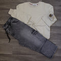 Ensemble Cargo Jeans Droit Gris  + Sweat Beige