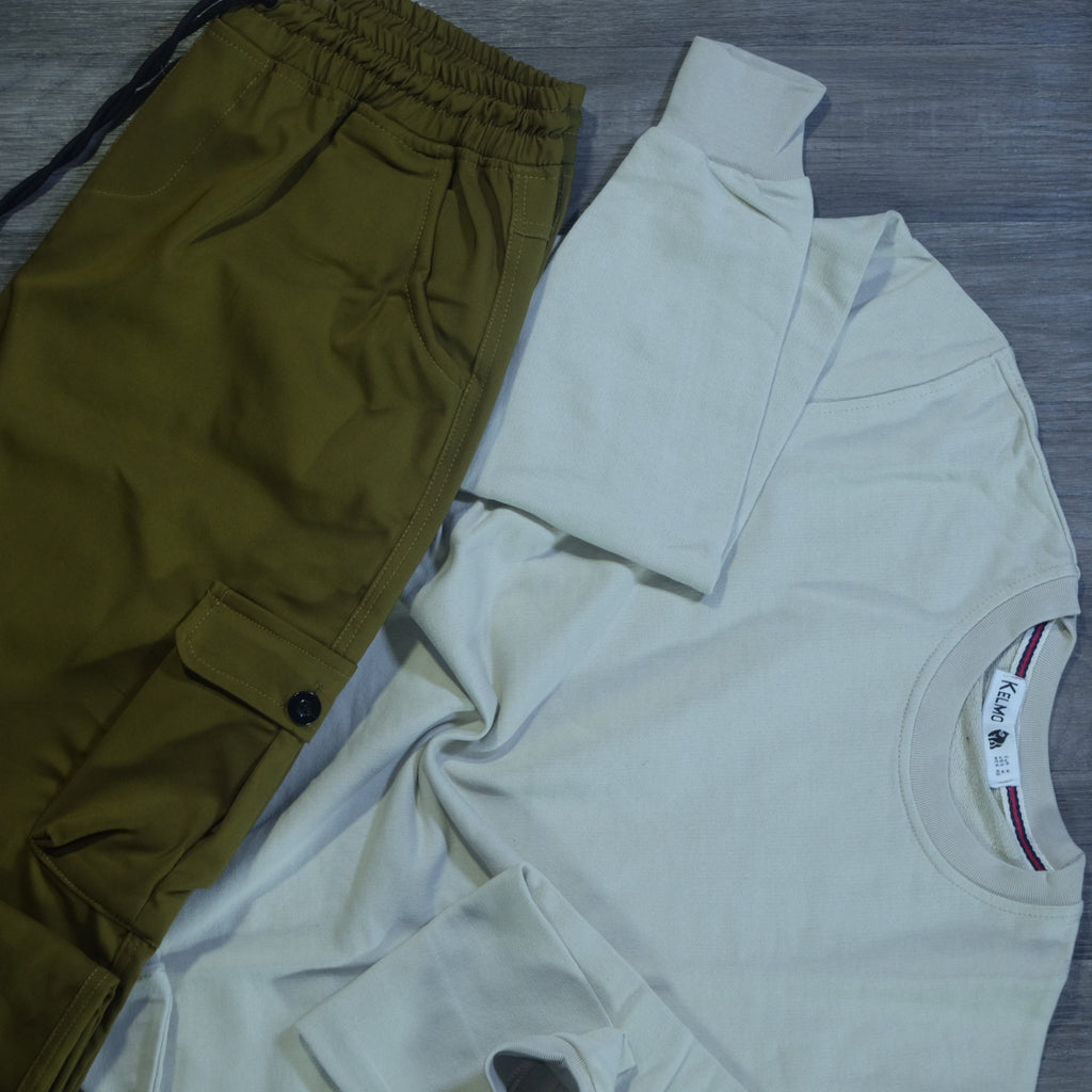 Ensemble Cargo Kaki Clair + Sweat Beige