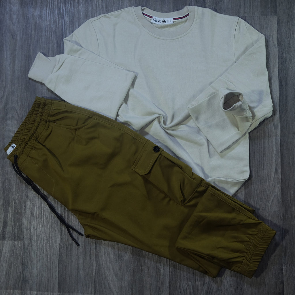 Ensemble Cargo Kaki Clair + Sweat Beige