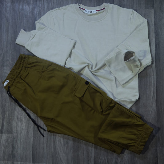 Ensemble Cargo Kaki Clair + Sweat Beige
