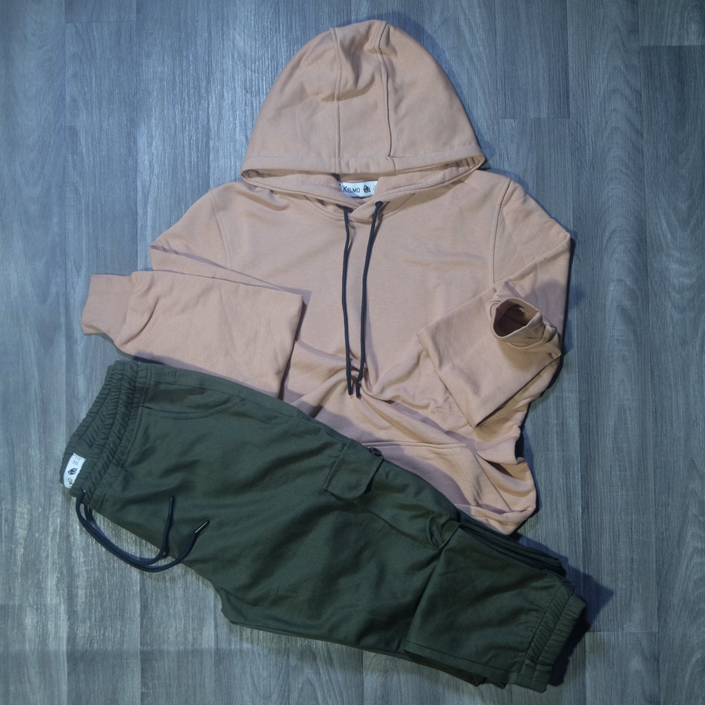 Ensemble Cargo Kaki Fonce+ Capuche Cotton Beige