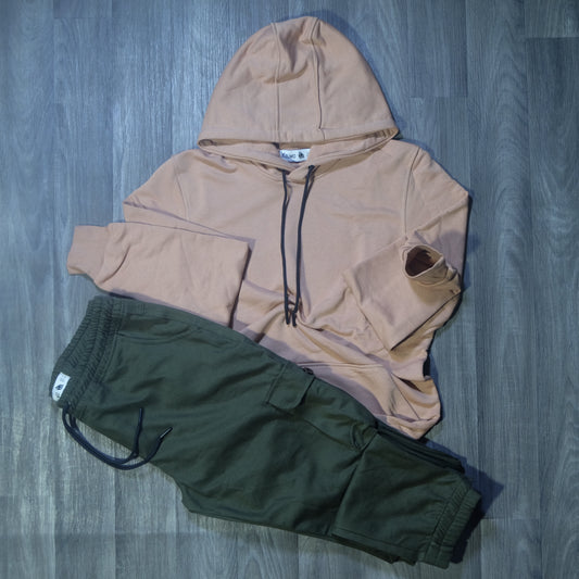 Ensemble Cargo Kaki Fonce+ Capuche Cotton Beige