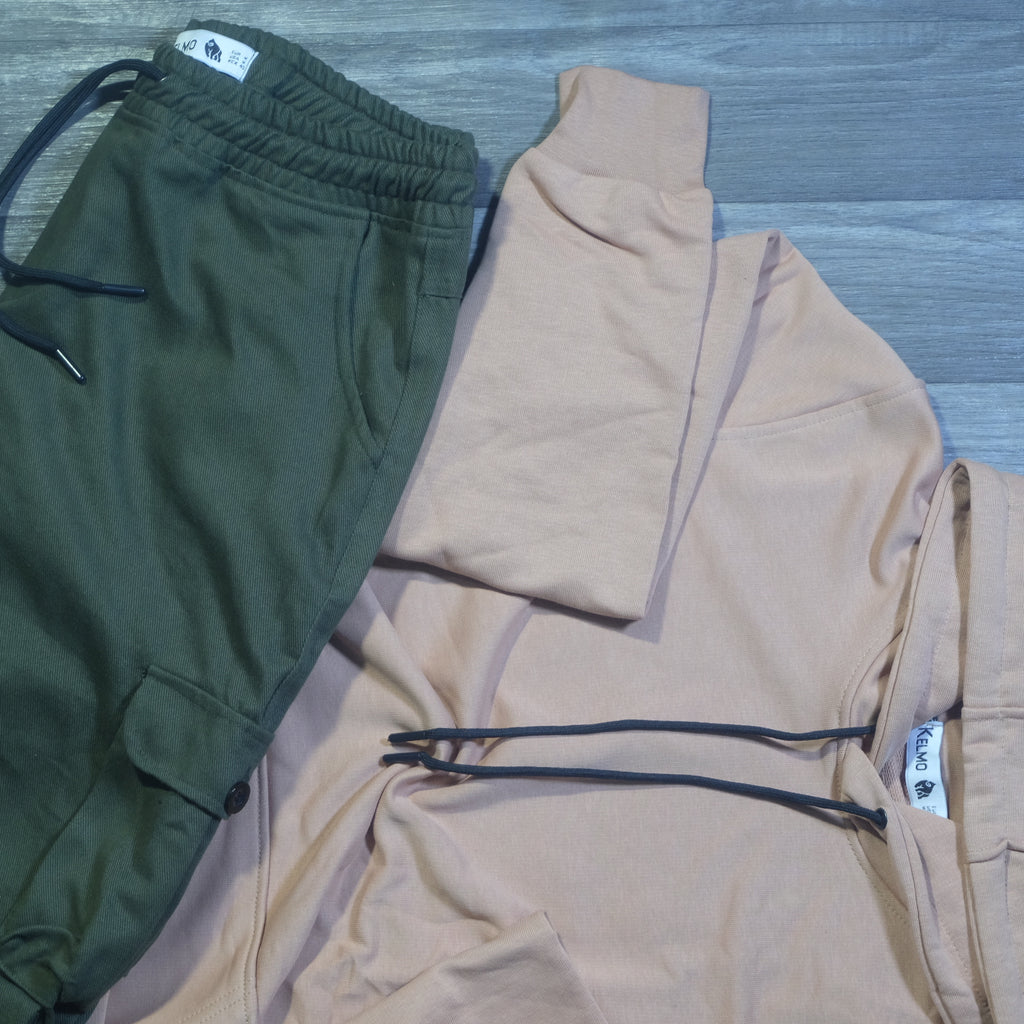 Ensemble Cargo Kaki Fonce+ Capuche Cotton Beige