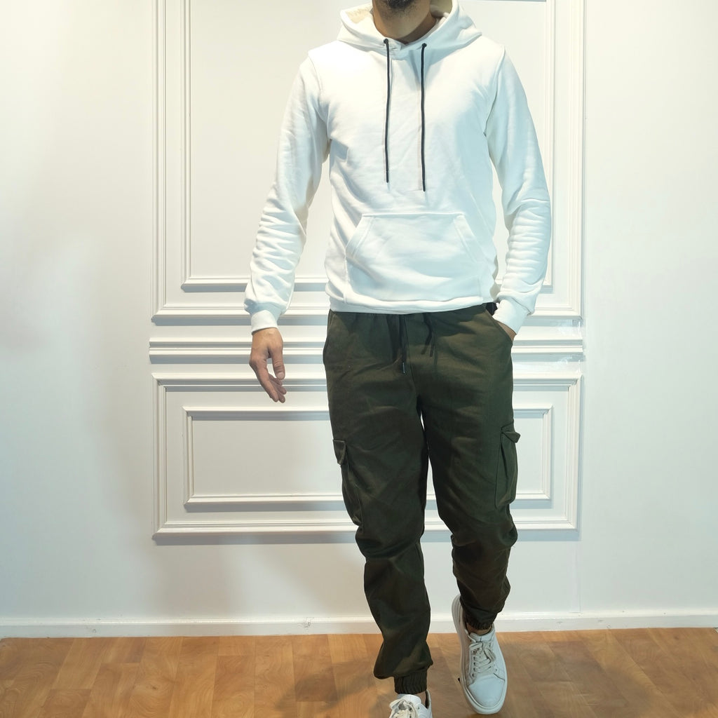 Ensemble Cargo Kaki Fonce+ Capuche Cotton Blanc