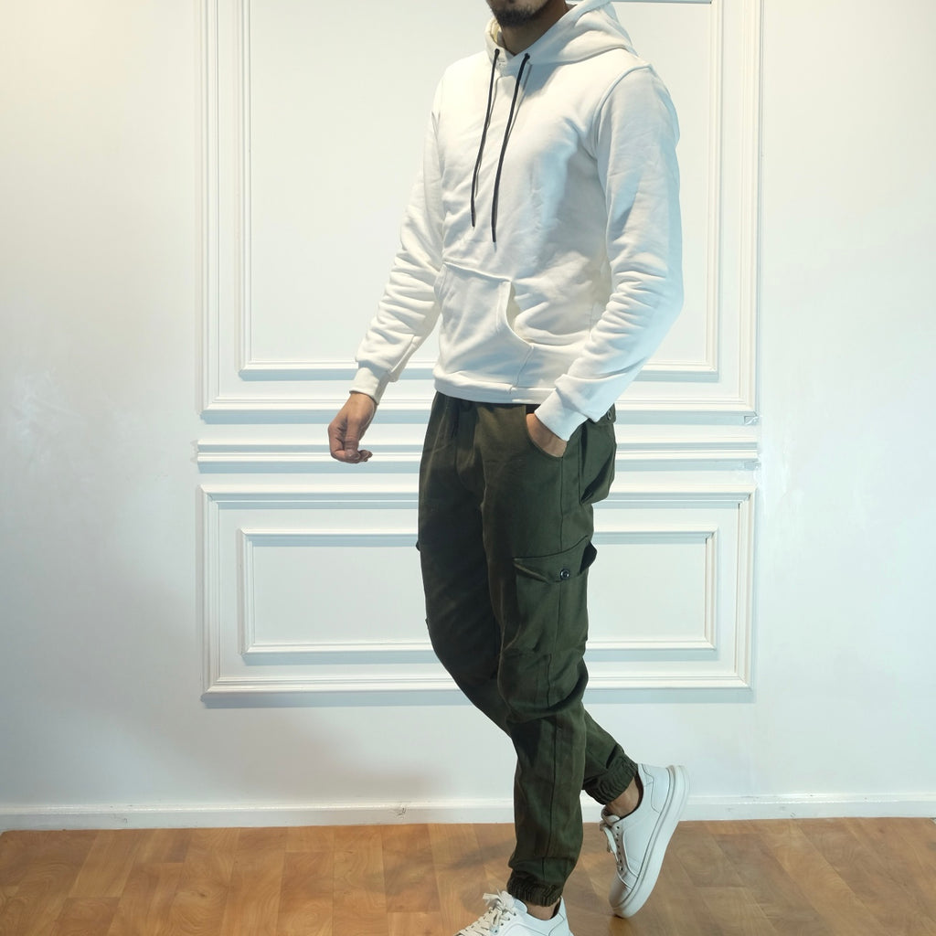 Ensemble Cargo Kaki Fonce+ Capuche Cotton Blanc