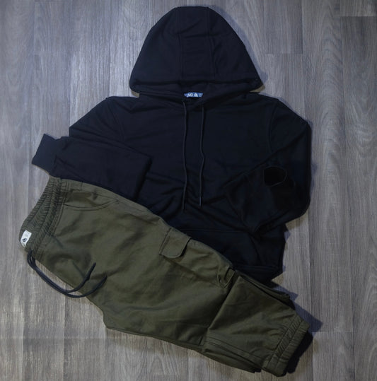 Ensemble Cargo Kaki Fonce+ Capuche Cotton Bleu Marine