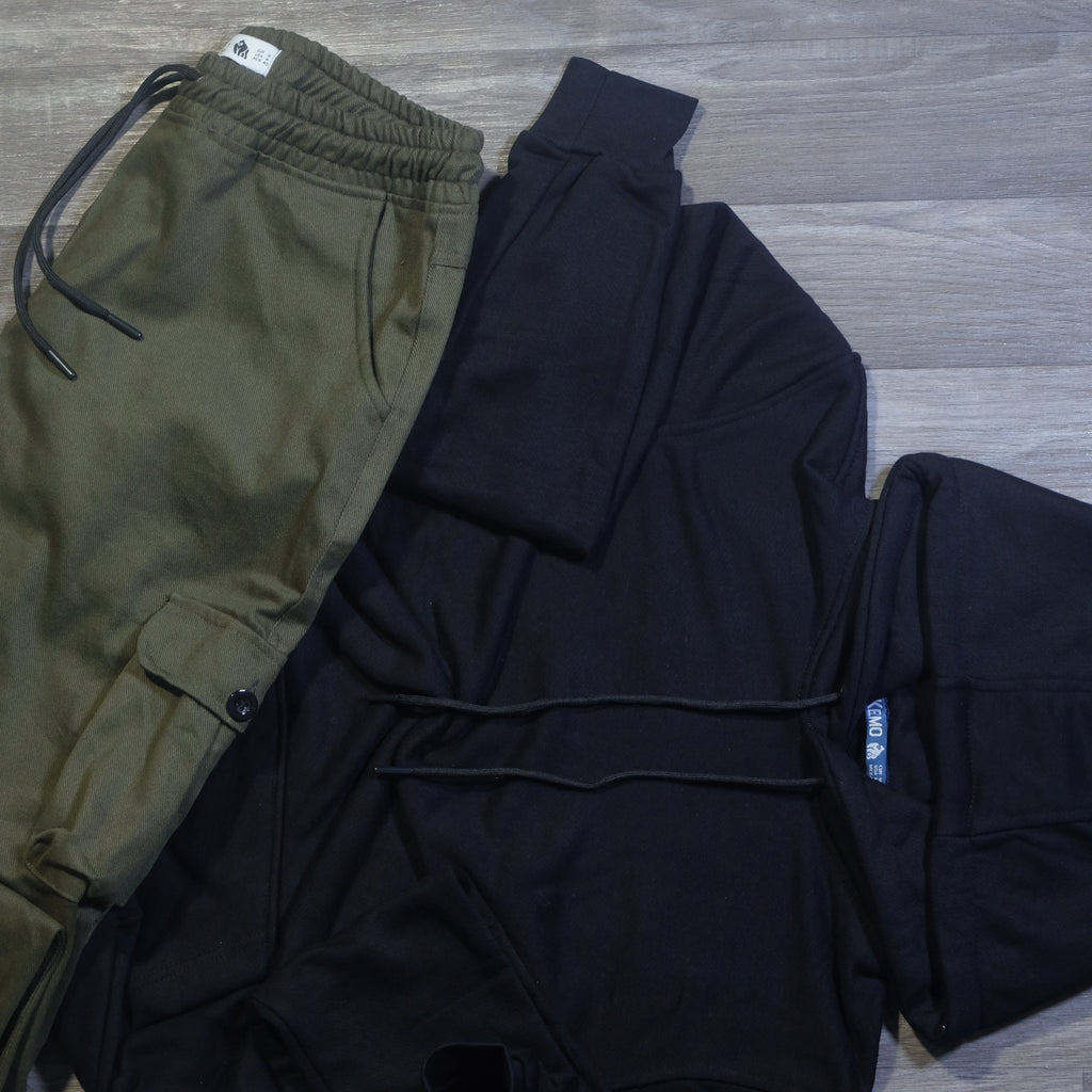 Ensemble Cargo Kaki Fonce+ Capuche Cotton Bleu Marine