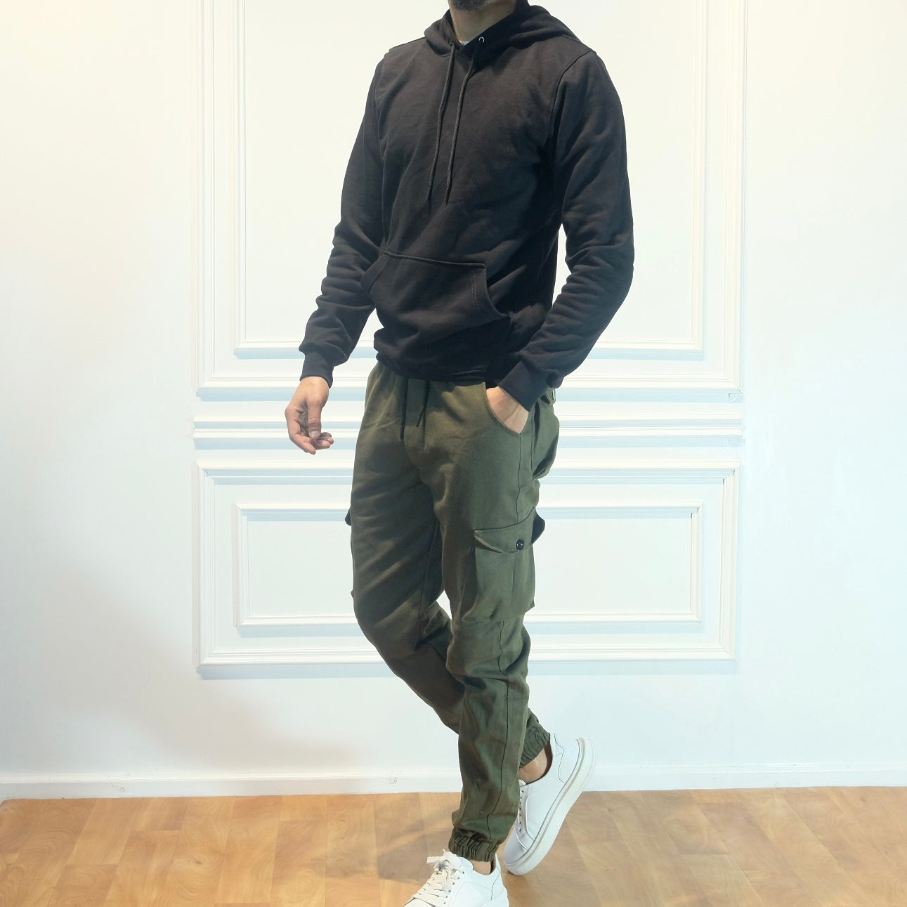 Ensemble Cargo Kaki Fonce+ Capuche Cotton Noir