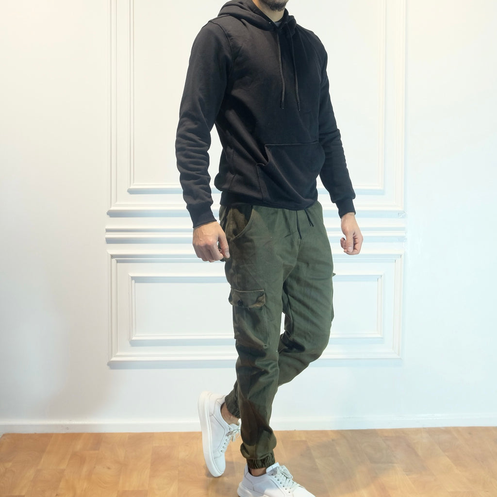 Ensemble Cargo Kaki Fonce+ Capuche Cotton Noir