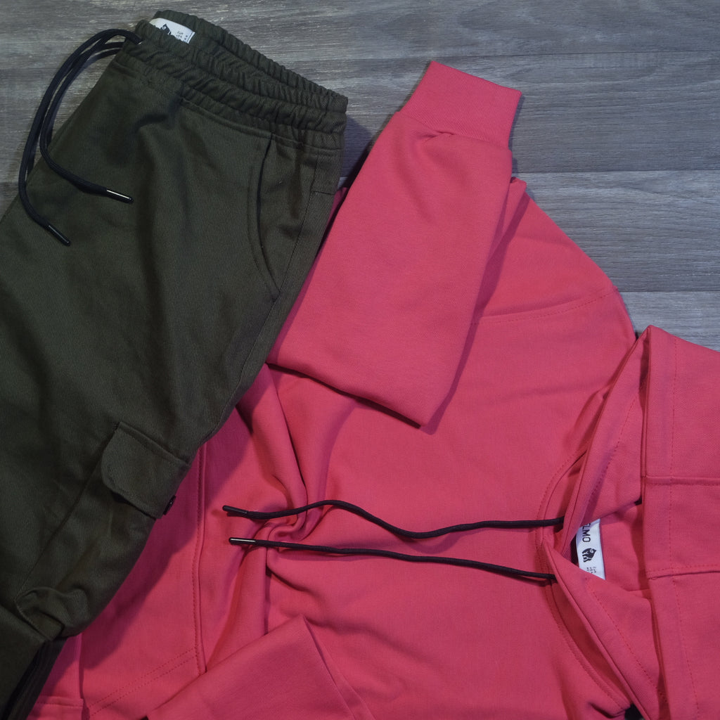 Ensemble Cargo Kaki Fonce+ Capuche Cotton Rose Fushia