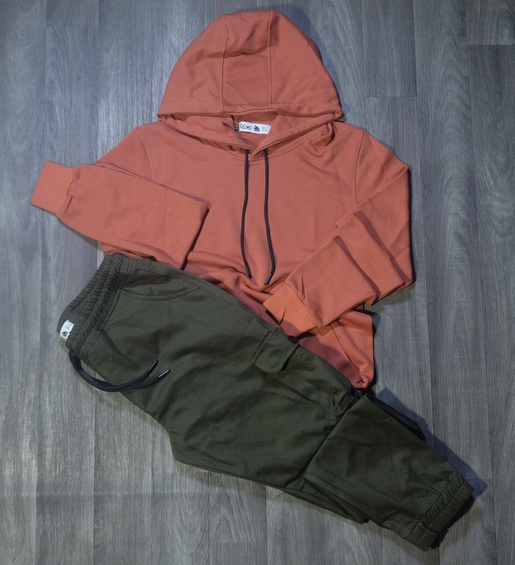 Ensemble Cargo Kaki Fonce + Capuche Cotton Rouge Brique
