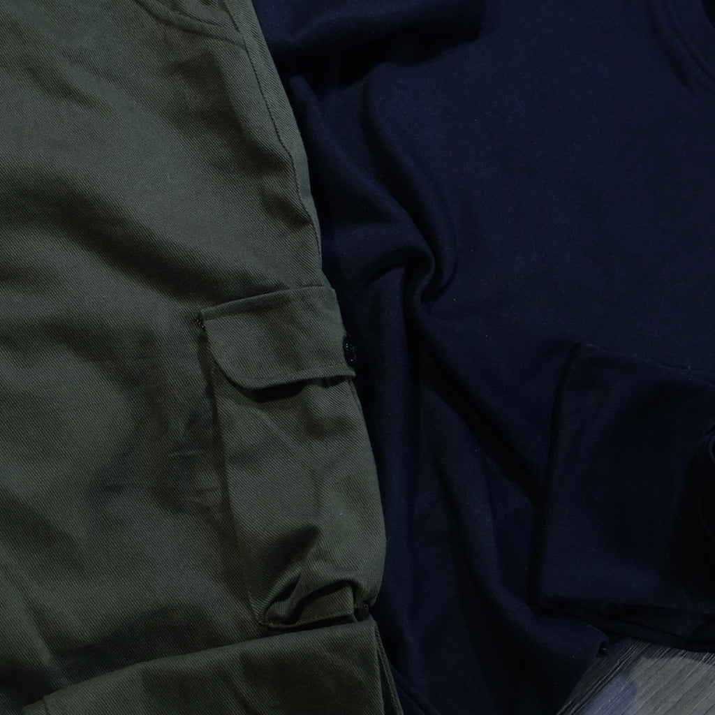 Ensemble Cargo Kaki Fonce + Sweat Bleu Marine