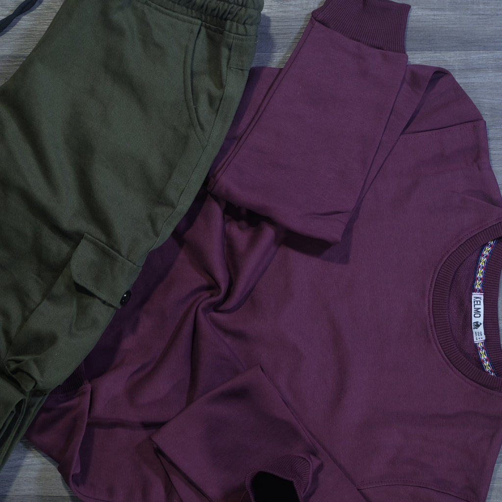 Ensemble Cargo Kaki Fonce + Sweat Grenat