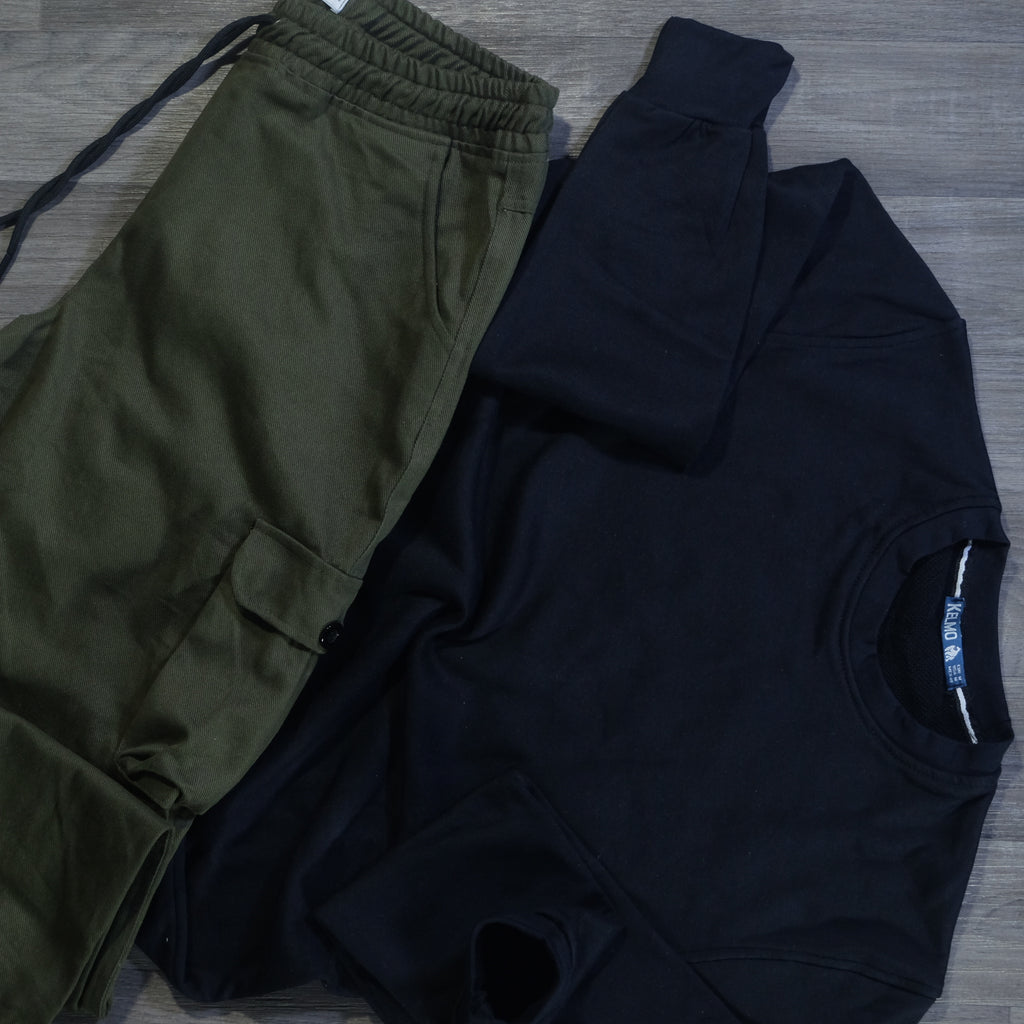 Ensemble Cargo Kaki Fonce + Sweat Noir