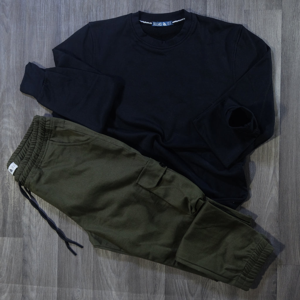 Ensemble Cargo Kaki Fonce + Sweat Noir