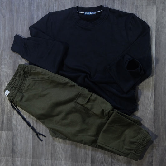 Ensemble Cargo Kaki Fonce + Sweat Noir