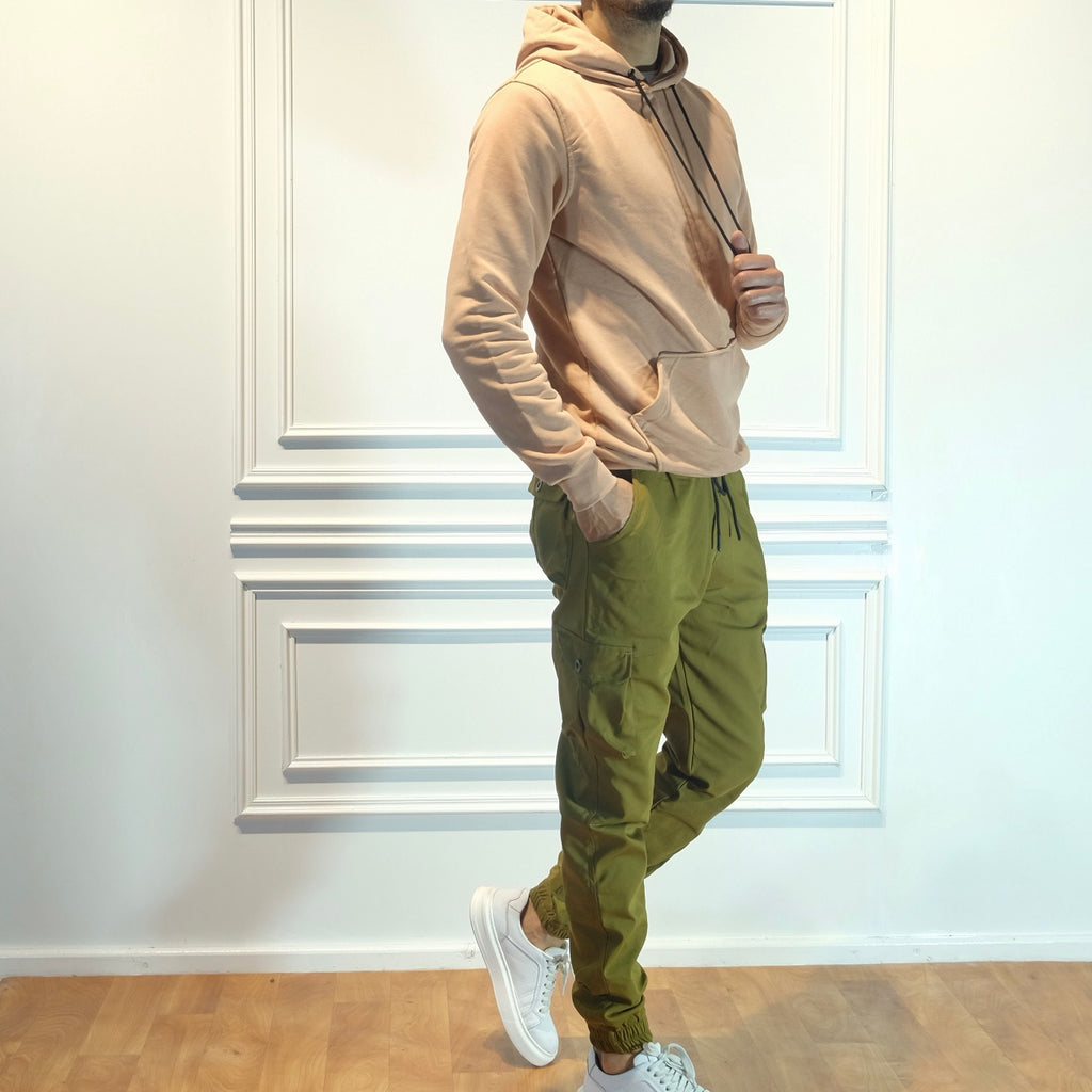 Ensemble Cargo Kaki Olive + Capuche Cotton Beige