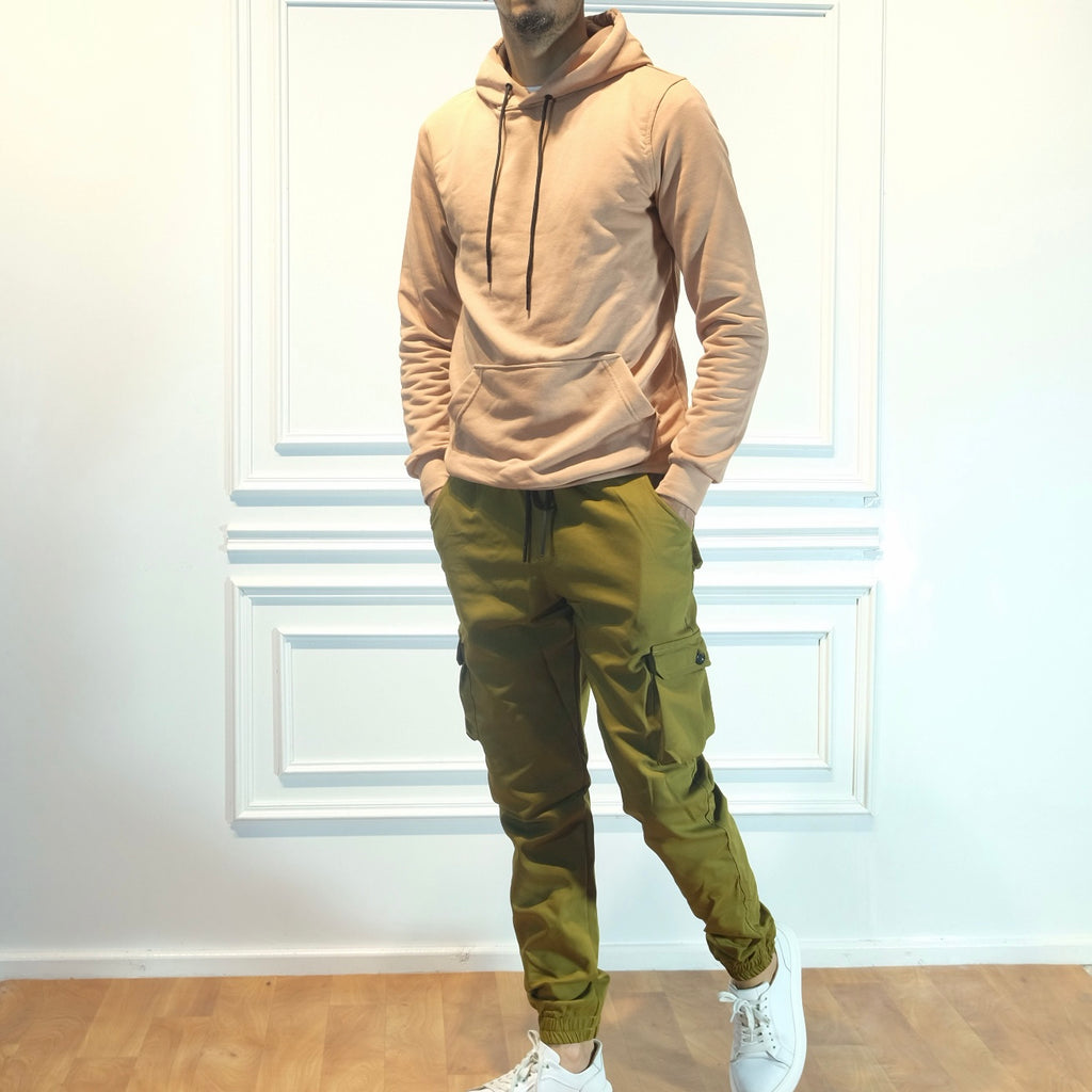 Ensemble Cargo Kaki Olive + Capuche Cotton Beige