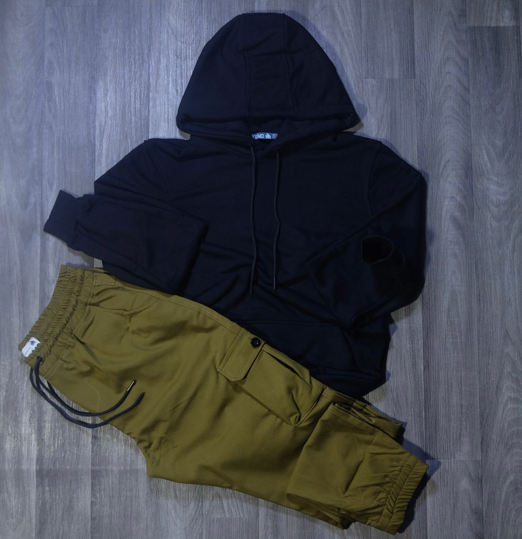 Ensemble Cargo Kaki Olive + Capuche Cotton Bleu Marine
