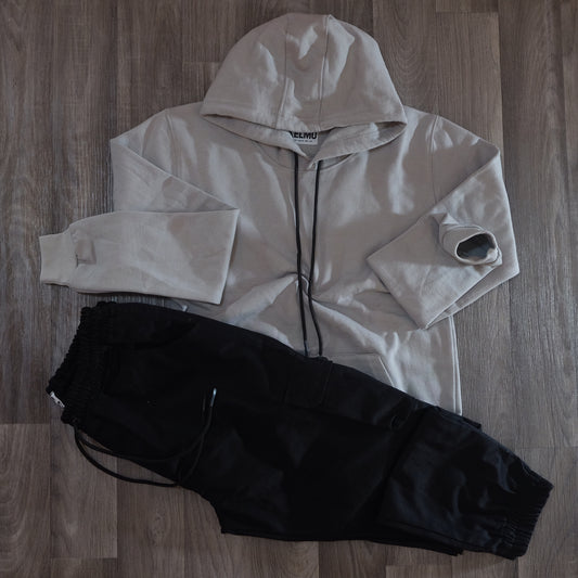 Ensemble Cargo Noir + Capuche Cotton Gris Clair