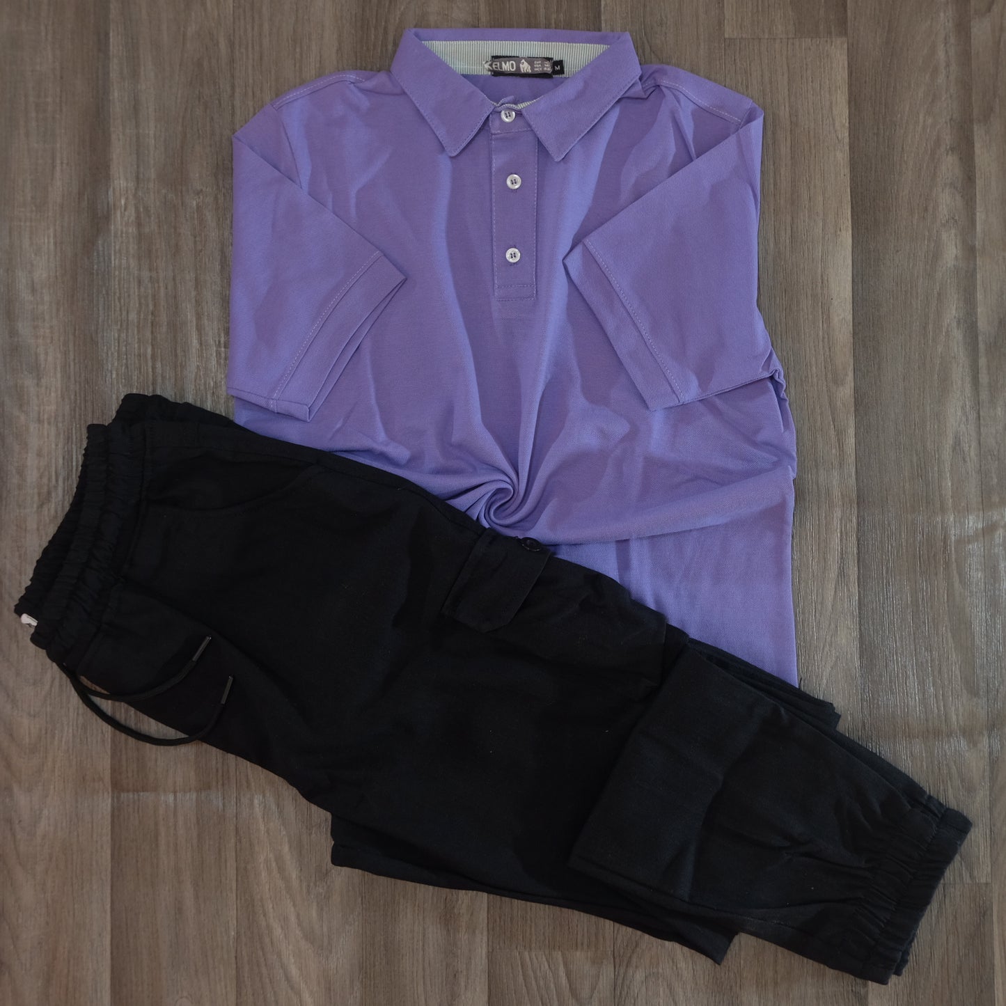 Ensemble Cargo Noir + Polo Mauve