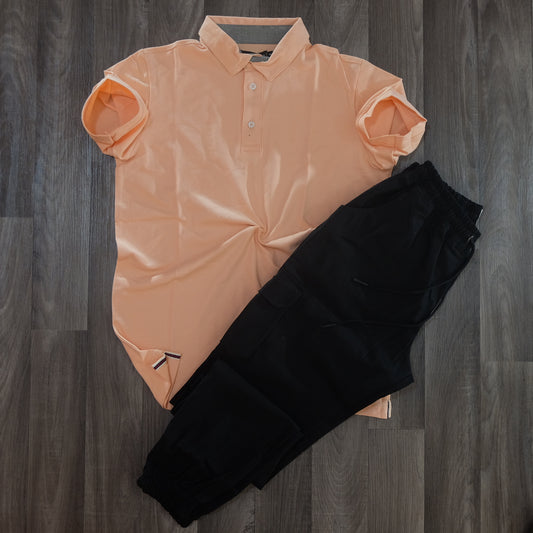 Ensemble Cargo Noir + Polo Saumon