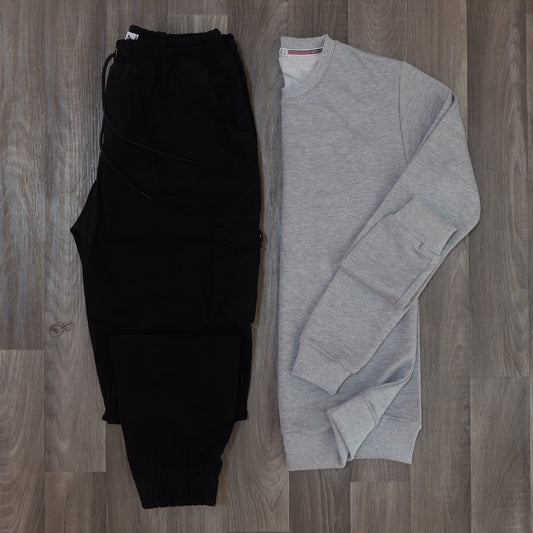 Ensemble Cargo Noir + Sweat Gris Clair