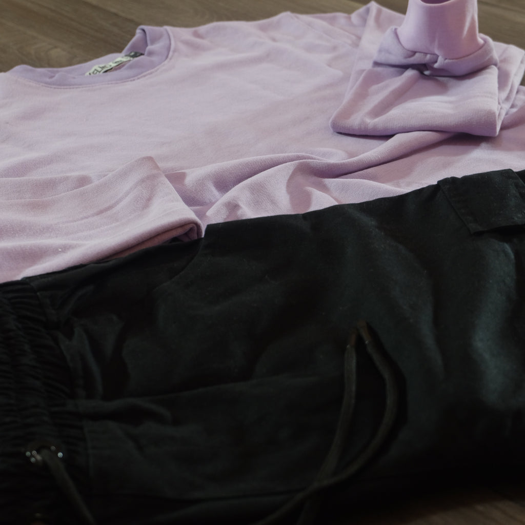 Ensemble Cargo Noir + Sweat Mauve