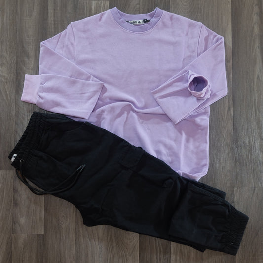 Ensemble Cargo Noir + Sweat Mauve