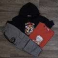 Ensemble Enfant 3 Pieces Capuche Bleu Nuit Jord + Cargo Gris Fonce+ T-Shirt Roge Brique Luffy