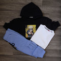 Ensemble Enfant 3 Pieces Capuche Bleu Nuit Naro + jogging Cargo Ciel Fonce + T-Shirt Blanc