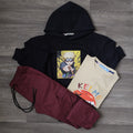 Ensemble Enfant 3 Pieces Capuche Bleu Nuit + Cargo Grenat + T-Shirt Beige Kelmo