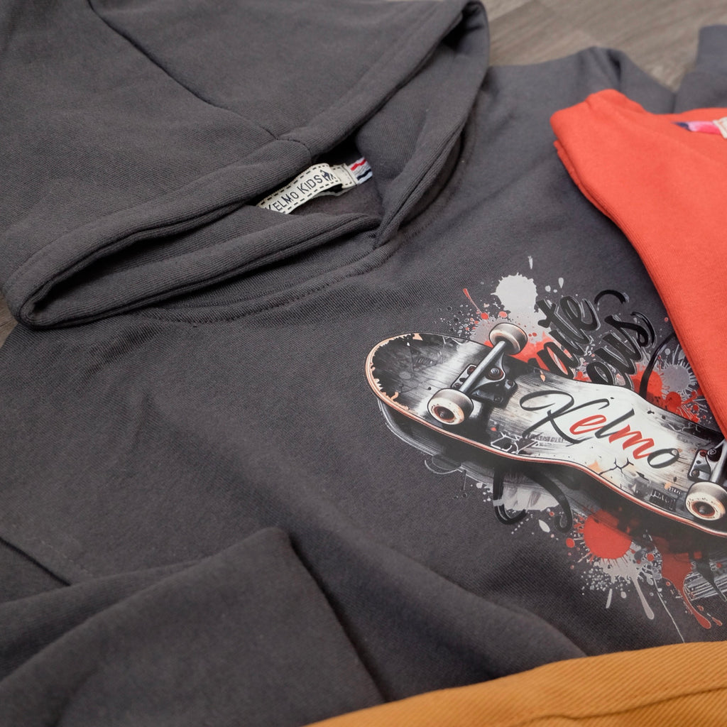 Ensemble Enfant 3 Pieces Capuche Gris Nardo Sky + Cargo Motard + T-Shirt  Rouge Briq Naro
