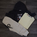 Ensemble Enfant 3 Pieces Capuche Gris Fonce sky +jogging Cargo Beige + T-Shirt Juane