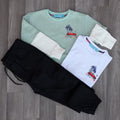 Ensemble Enfant 3 Pieces Cargo Noir + Sweat Vert Nil + T-Shirt Blanc
