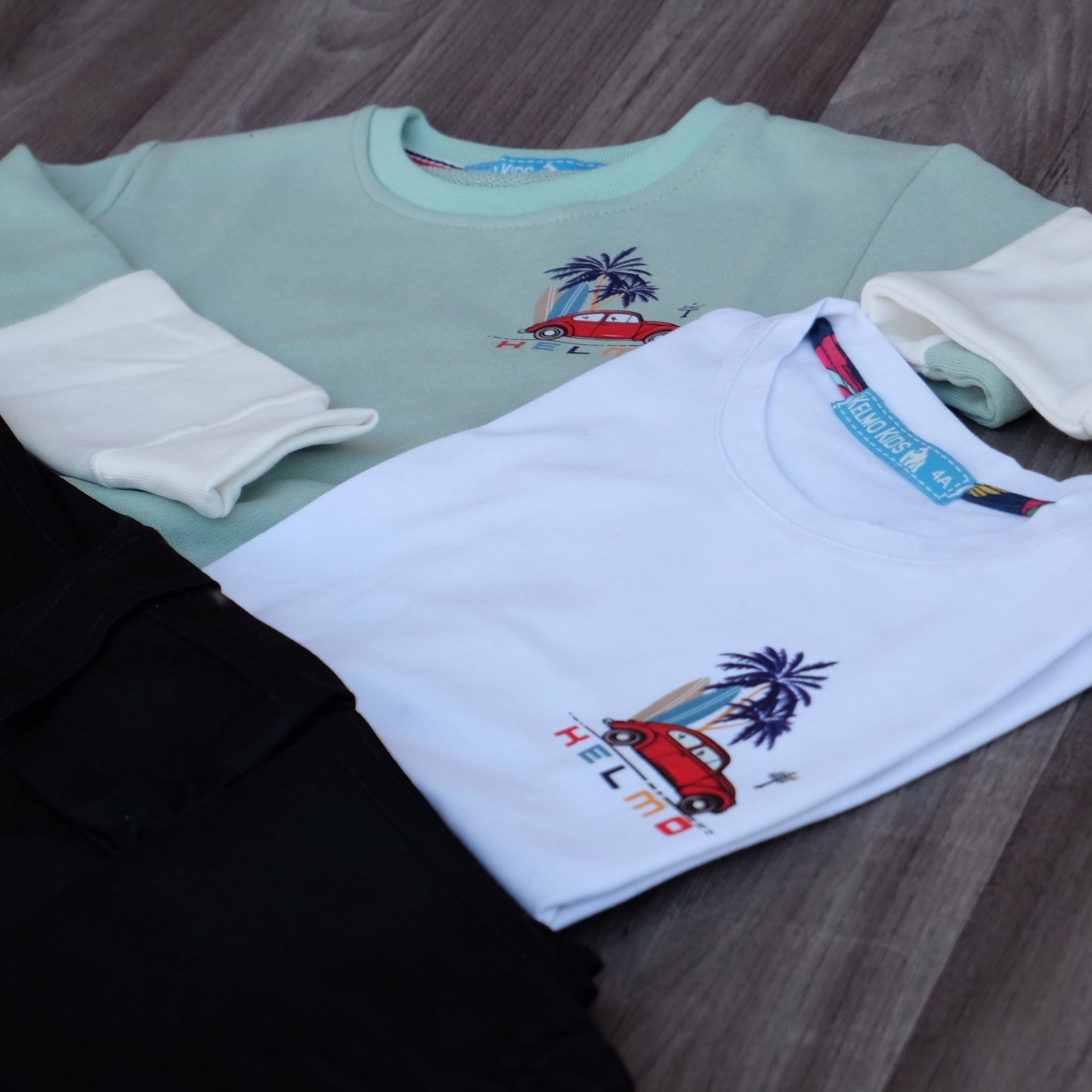 Ensemble Enfant 3 Pieces Cargo Noir + Sweat Vert Nil + T-Shirt Blanc