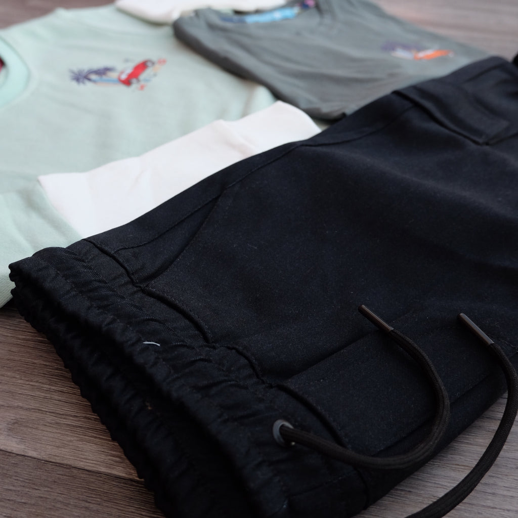 Ensemble Enfant 3 Pieces Cargo Noir + Sweat Vert Nil + T-Shirt Vert Olive