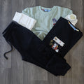 Ensemble Enfant 3 Pieces Jogging Cargo Noir + Sweat Vert Eau + T-Shirt Noir Lufy