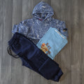 Ensemble Enfant 3 Pieces Pantalon Cargo Bleu +Sweat a Capuche Camouflage Bleu Ciel + T-Shirt Bleu Ciel