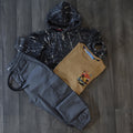 Ensemble Enfant 3 Pieces Pantalon Cargo Gris +Sweat a Capuche Camouflage Gris Fonce + T-Shirt Marron Clair