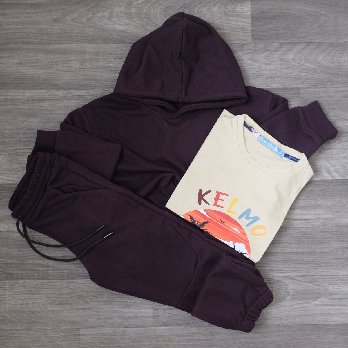 Ensemble Enfant 3 Pieces Survetement Grenat + T-Shirt Beige Kelmo