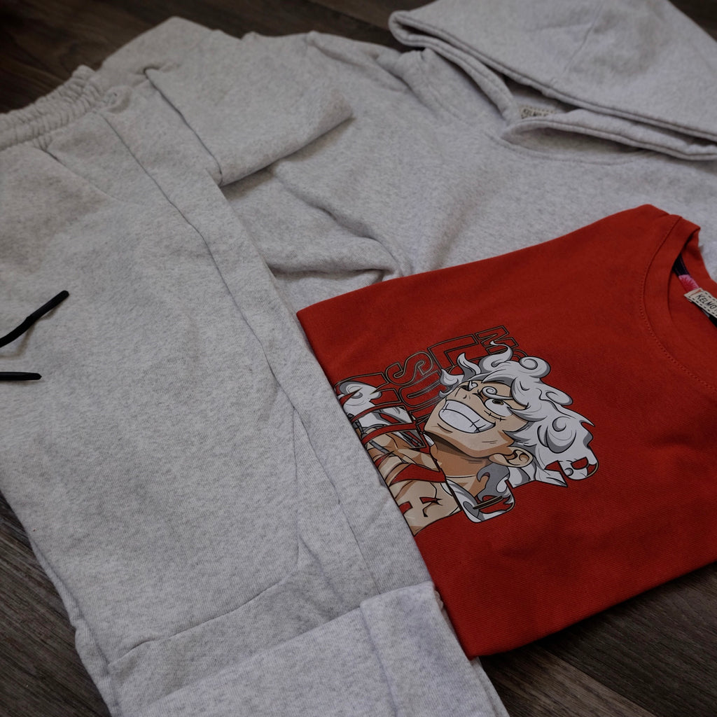Ensemble Enfant 3 Pieces Survetement Gris Chine + T-Shirt Rouge Brique Nika