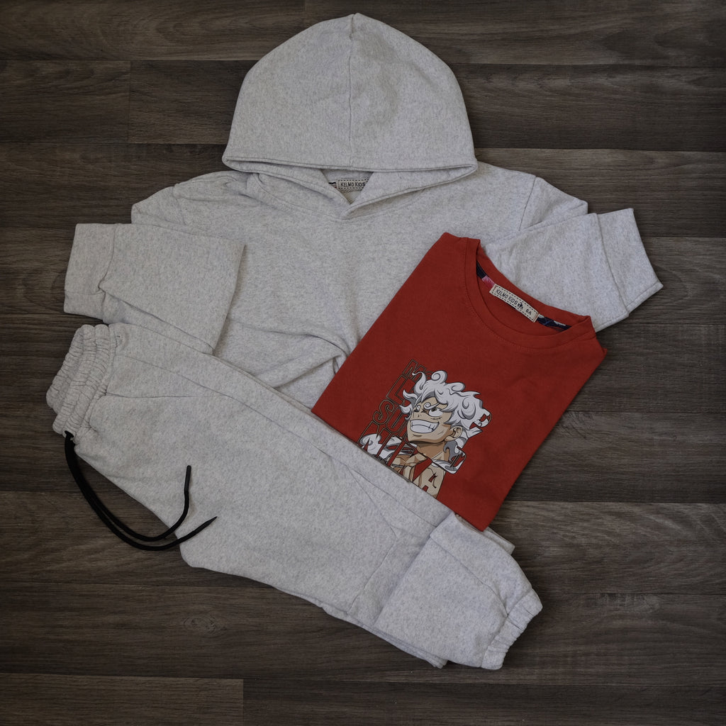 Ensemble Enfant 3 Pieces Survetement Gris Chine + T-Shirt Rouge Brique Nika