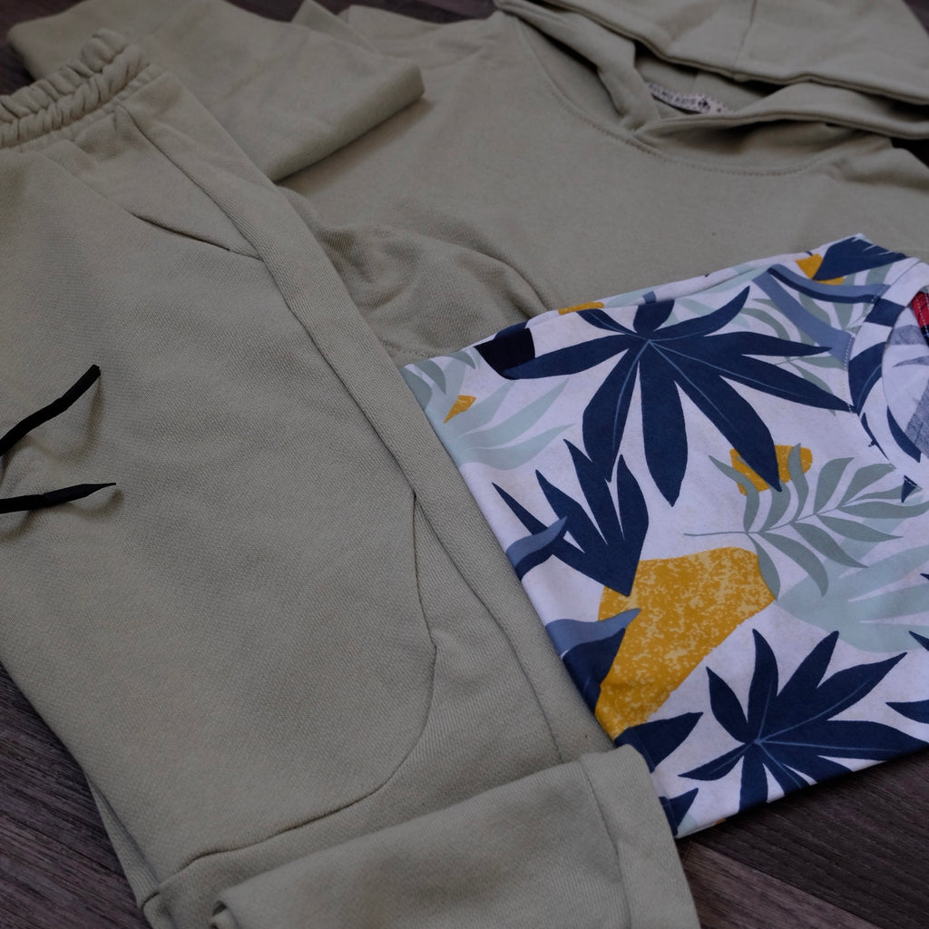 Ensemble Enfant 3 Pieces Survetement Gris Clair + T-Shirt Fleure
