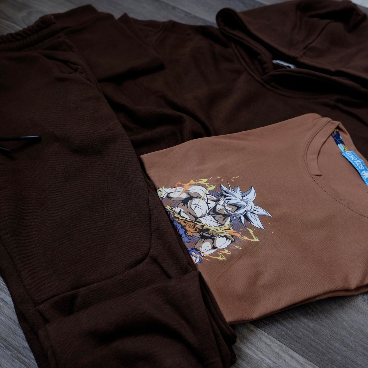 Ensemble Enfant 3 Pieces Survetement Marron + T-Shirt Marron