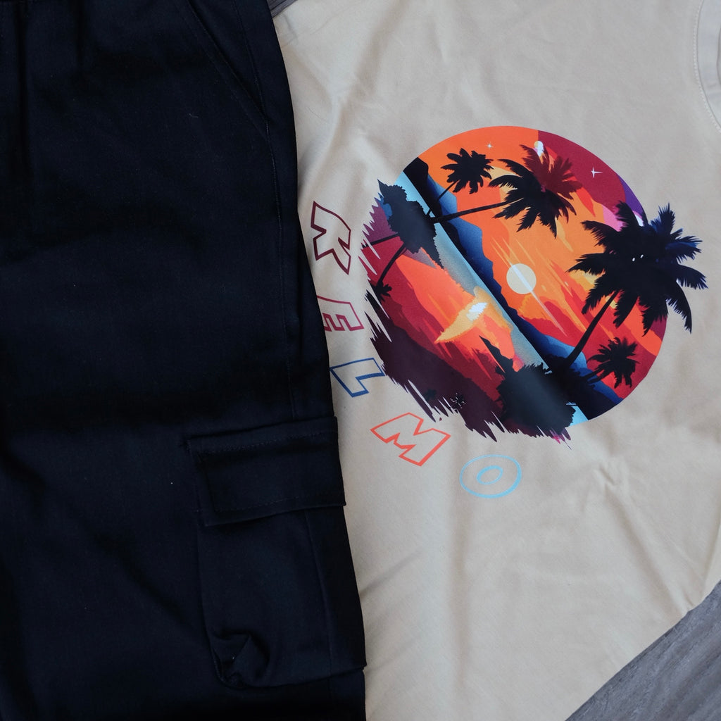 Ensemble Enfant Cargo Noir + T-Shirt Beige