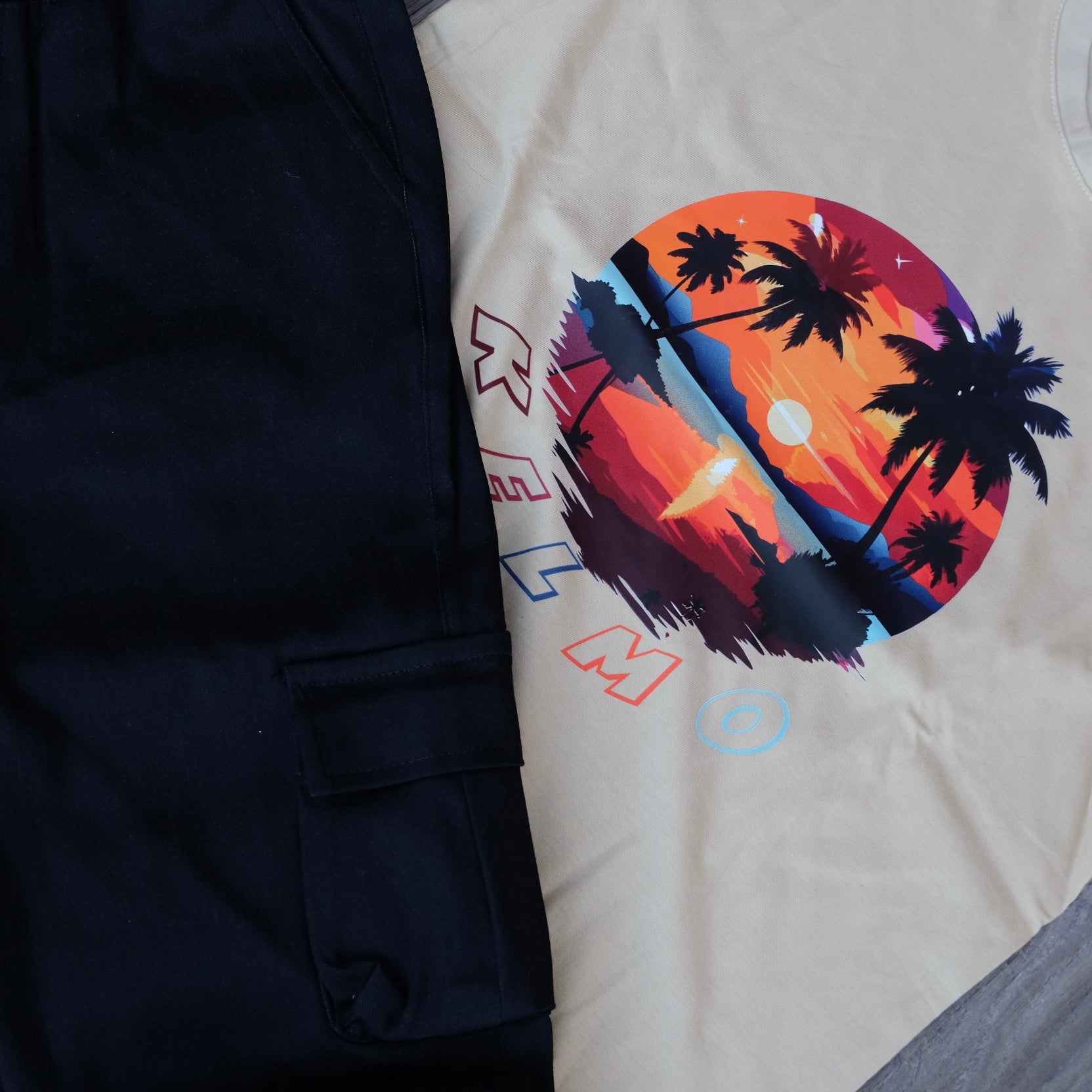 Ensemble Enfant Cargo Noir + T-Shirt Beige