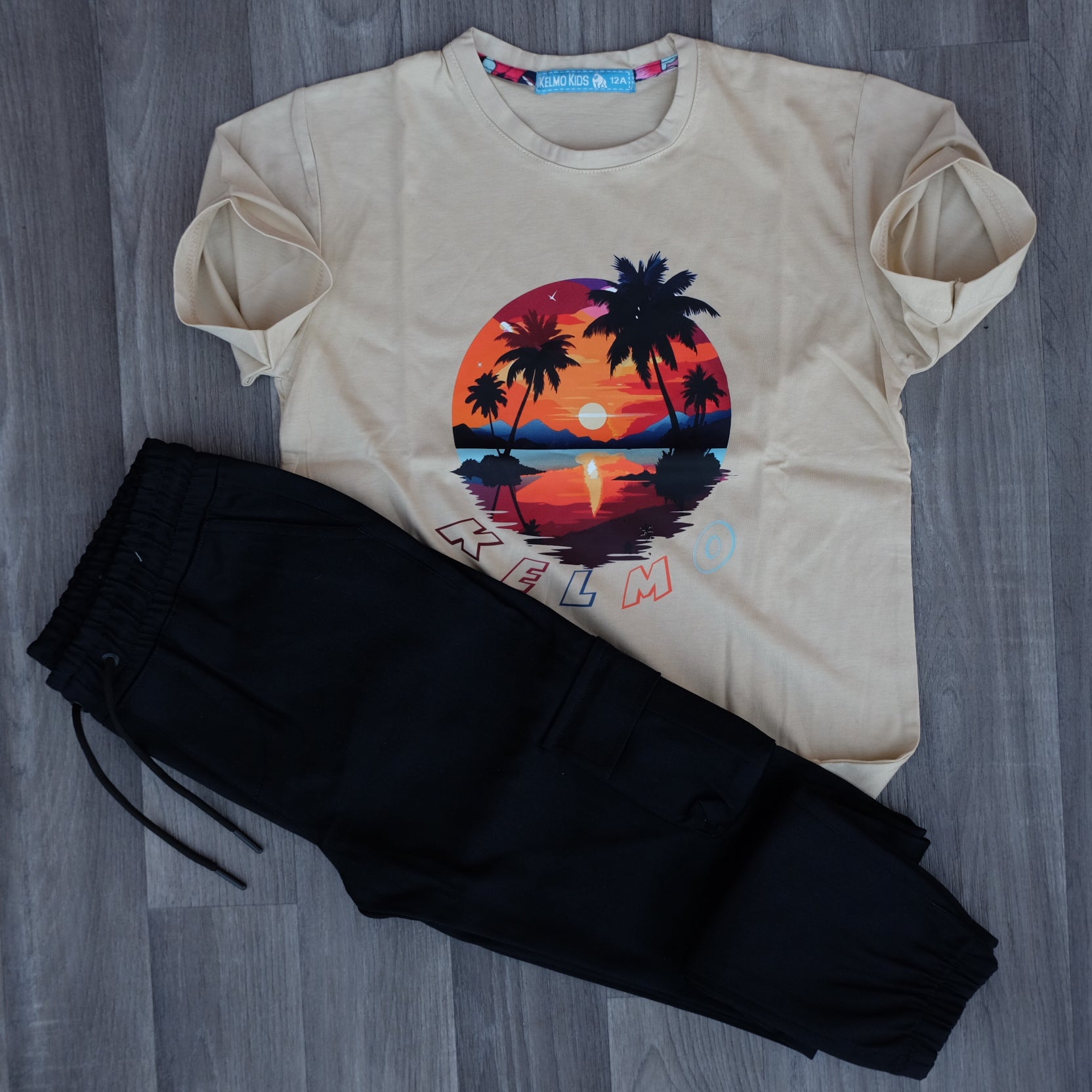 Ensemble Enfant Cargo Noir + T-Shirt Beige