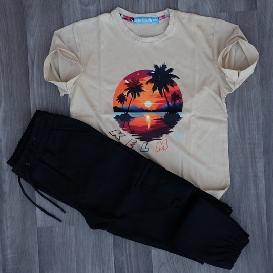 Ensemble Enfant Cargo Noir + T-Shirt Beige