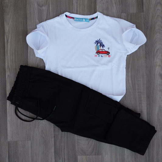 Ensemble Enfant Cargo Noir + T-Shirt Blanc